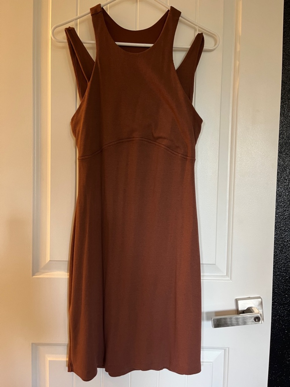 lululemon Globetrotter Sleeveless Ribbed Midi Dress in Warm Brown/Maroon